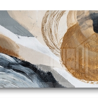 תמונת זכוכית לרוחב בעיצוב אבסטרקטי עם גווני אפור וכחול ונגיעות זהב