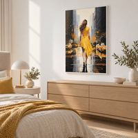 קנבס פרימיום אישה בשמלה צהובה בעיר | Art Touch | דגם PR5804
