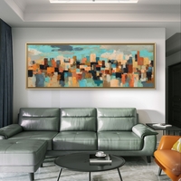 מטרופולין צבעוני – תמונת קנבס פנורמית אבסטרקטית בקו עירוני בגווני טורקיז, חמרה ושחור | CT4671