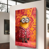 תמונת קנבס צבעונית עם דמות מצוירת בסגנון גרפיטי ואופנה אורבנית על רקע אדום