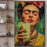 תמונת קנבס צבעונית בהשראת פרידה קאלו עם כוס משקה