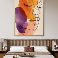 תמונת קנבס של דמות נשית בסגנון קווי עם כתמי צבע בגווני כתום וסגול – NEXTGEN BY BAR