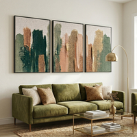 שלשת תמונות קנבס אבסטרקטיות בגווני ירוק זית, בז׳ וזהב – דגם TA1363