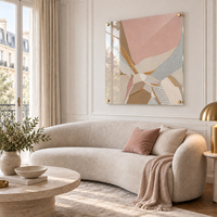 תמונת זכוכית אבסטרקט רך בגווני ורוד, שמנת וזהב | דגם SG2222