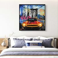 תמונת LED רכב קלאסי בניו יורק – מופעלת על סוללות עם שלט רחוק - מידה 83*83 ס