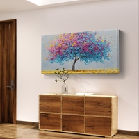 תמונת קנבס לרוחב של עץ פורח בצבעי ורוד ותכלת בסגנון אומנותי לעיצוב הבית