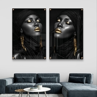 זוג תמונות זכוכית בפורטרט נשי בשחור וזהב עם הדפסה חלקה ויוקרתית
