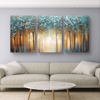 שלשת תמונות זכוכית יער אור בכחול וזהב – דגם GG5474