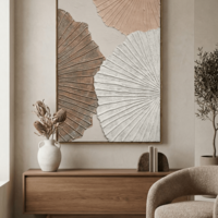 תמונה אבסטרקטית עם תאורת LED ושלט רחוק – עלים מרקמיים בגווני חול דגם LEDA1001--מידה 120-80