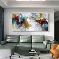 תמונת קנבס מופשטת לרוחב בגווני טורקיז, בורדו וזהב – תכשיט לבית