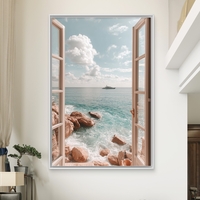 תמונת קנבס חלון לים בגווני טורקיז ובז’ – מתוך קולקציית NEXTGEN BY BAR של תכשיט לבית, בעיצוב יוקרתי והדפסה חלקה ואיכותית.