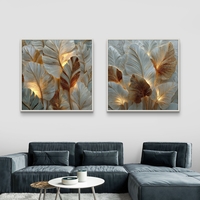 זוג תמונות קנבס עלים זוהרים בגווני פנינה, זהב ושמפניה – דגם SB6302