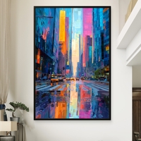 תמונת קנבס של רחוב עירוני צבעוני עם גורדי שחקים והשתקפות אורות על כביש רטוב – NEXTGEN BY BAR