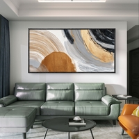 תמונת קנבס מופשטת לרוחב בגווני שחור, אפור וזהב – תכשיט לבית