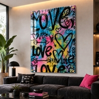 Love Street – תמונת זכוכית גרפיטי צבעונית עם לבבות לסלון | MG3073