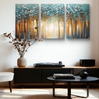 שלשת תמונות זכוכית יער אור בכחול וזהב – דגם GG5474