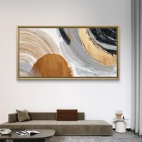 תמונת קנבס מופשטת לרוחב בגווני שחור, אפור וזהב – תכשיט לבית