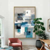 בלוקים כחולים – תמונת קנבס אבסטרקט גיאומטרית בכחול, אפור ולבן | CR6544