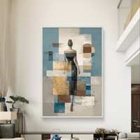 תמונת קנבס של דמות נשית מאחור בסגנון אבסטרקט גאומטרי בגוונים רגועים