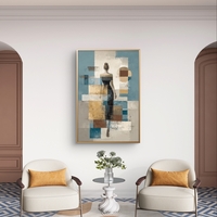 תמונת קנבס של דמות נשית מאחור בסגנון אבסטרקט גאומטרי בגוונים רגועים