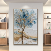 עץ התכלת – תמונת קנבס עץ עדין בגווני תכלת וזהב | CT2224