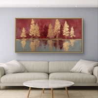 יער הזהב האדום – תמונת קנבס עצי זהב על רקע בורדו | CY4511