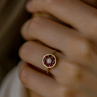 טבעת לונה יהלום לבן ורובי