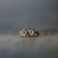 עגיל מגן דוד צמוד משובץ יהלום/רובי