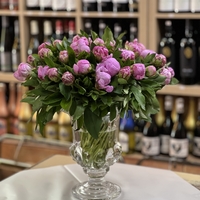 Arrangement of 39 peonies in a vase