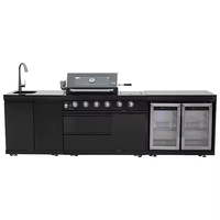 מטבח חוץ Volcan 5 Premium Black – מטבח גינה יוקרתי מנירוסטה שחורה עם גריל, מקרר וכיור