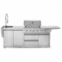 גריל גז וכיור Caesar Grill JULIUS 4 – מטבח חוץ מנירוסטה עם כיור, רוטיסרי וכירת צד