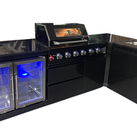 מטבח חוץ פינתי Volcan 5 Premium Black – מטבח גינה יוקרתי פינתי עם גריל, מקרר וכיור