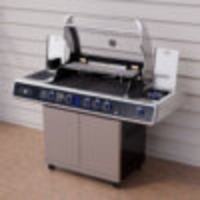 גריל גז Beefmaster Deluxe 4 עם עגלה, רוטיסרי וכירת צד | 4 מבערי Quad