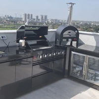 מטבח חוץ פינתי Volcan 5 Premium Black – מטבח גינה יוקרתי פינתי עם גריל, מקרר וכיור