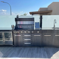 מטבח חוץ Volcan 7 Black – מטבח גינה יוקרתי מנירוסטה שחורה עם גריל 6 מבערים, מקרר וכיור