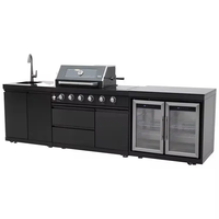 מטבח חוץ Volcan 5 Premium Black – מטבח גינה יוקרתי מנירוסטה שחורה עם גריל, מקרר וכיור