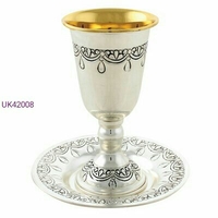 Elegant Silver Kiddush Cup 13cm, with Saucer- With Stem