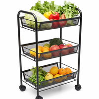 עגלת שירות 3 קומות קומפקטית ונוחה עם גלגלים