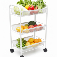 עגלת שירות 3 קומות קומפקטית ונוחה עם גלגלים