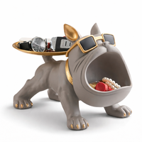 בולדוג מקרמיקה דקורטיבי עם מגש אפור