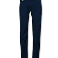 מכנסיים כותנה Slim Straight - כחול