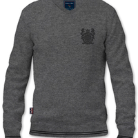 סריג V-Neck Cashmere Embroidery - אפור כהה