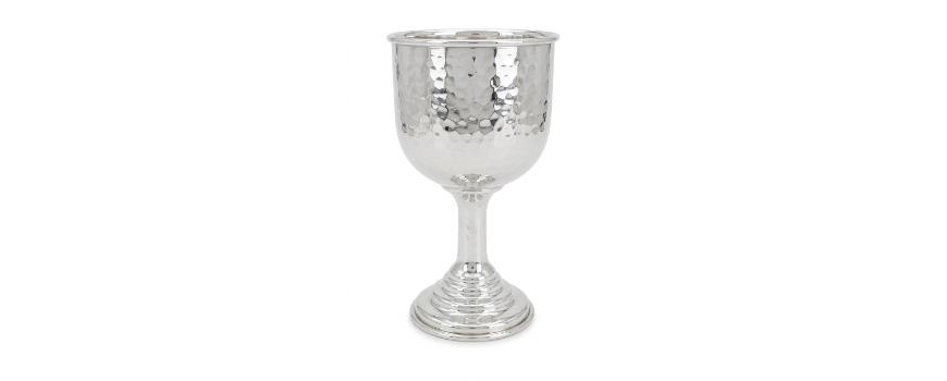 pure silver Kiddush cups on a stand