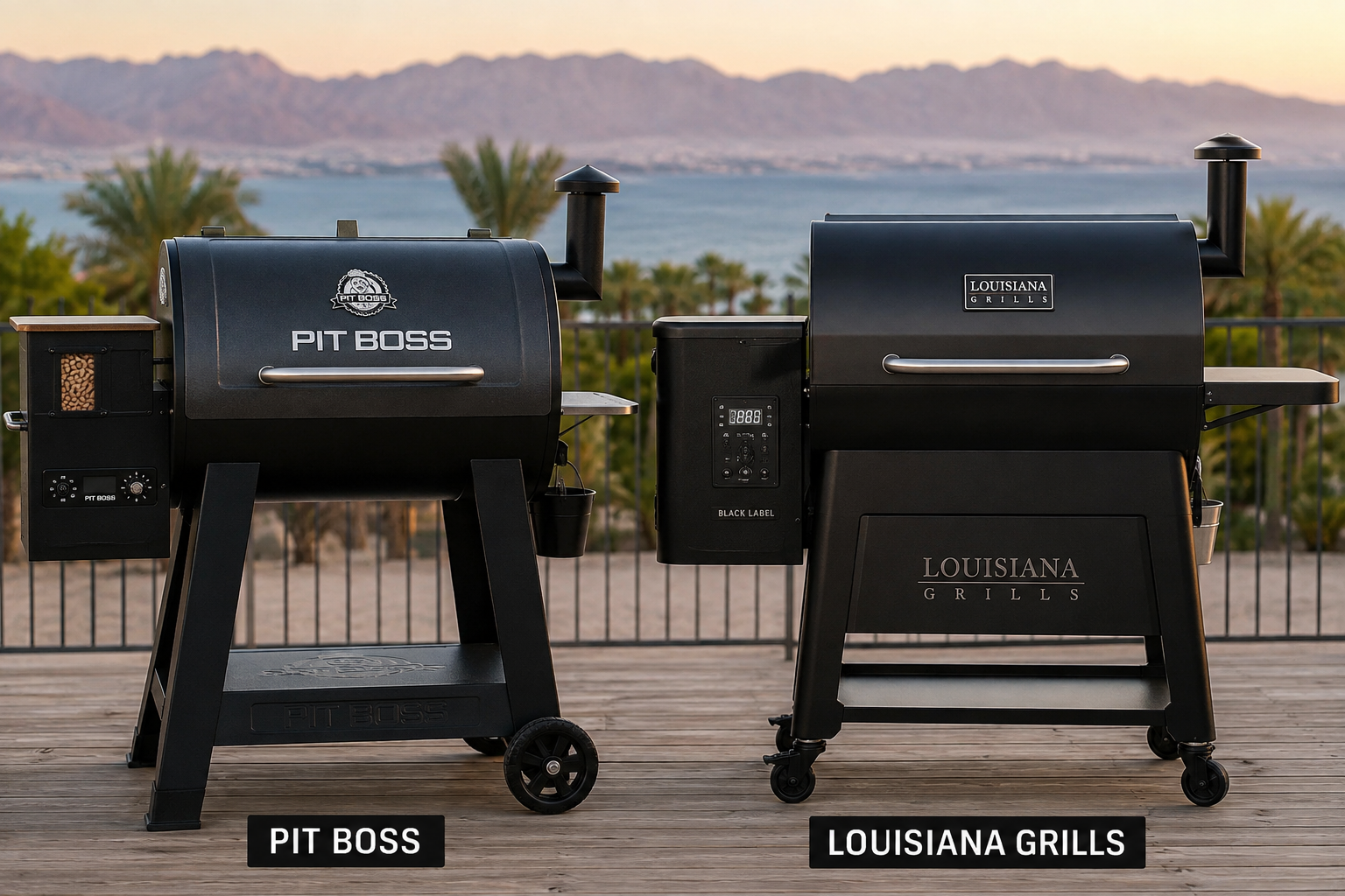 מעשנת פלט Pit Boss ולצידה Louisiana Grills