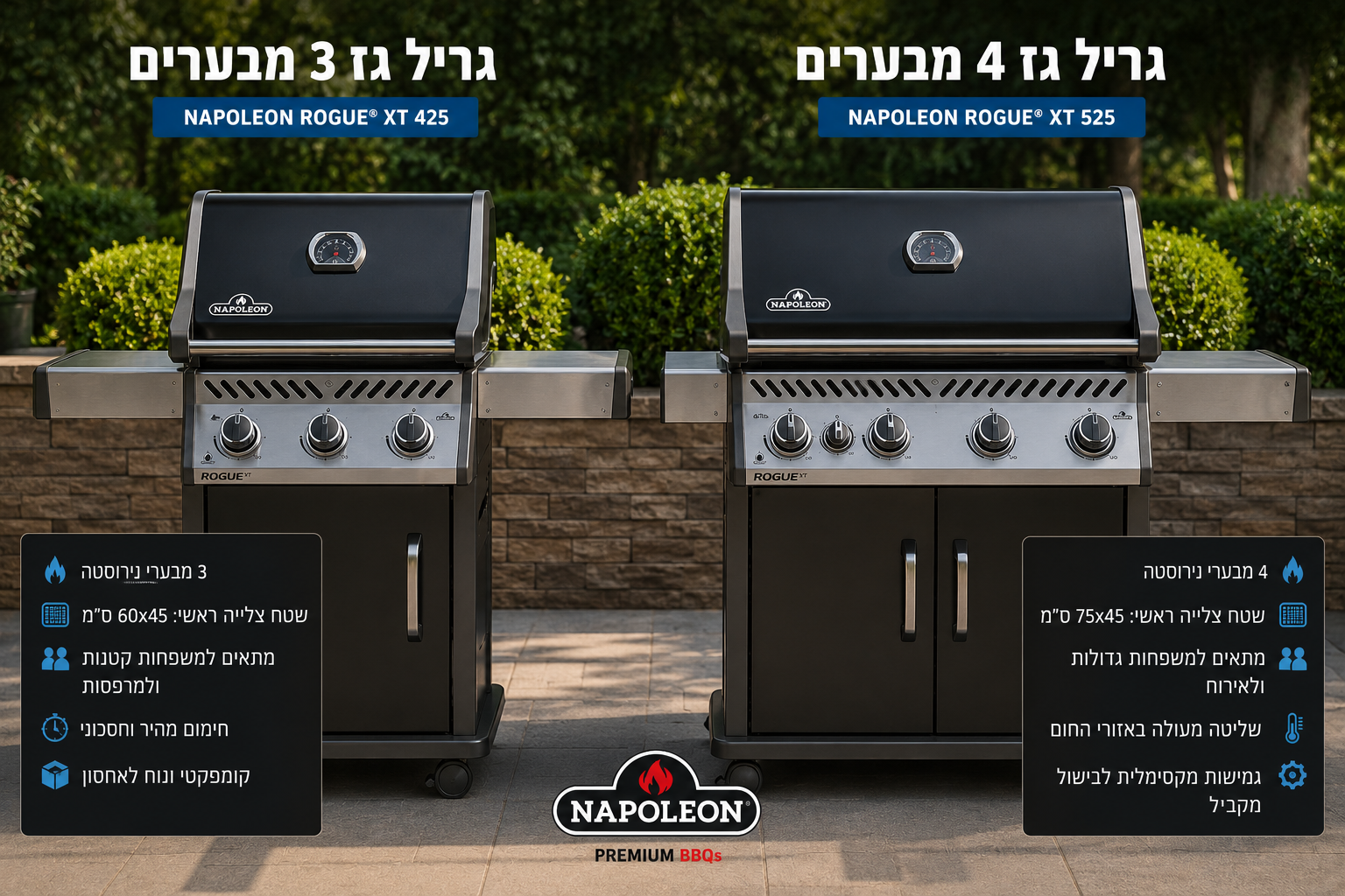 גריל גז 3 מבערים לצד גריל גז 4 מבערים