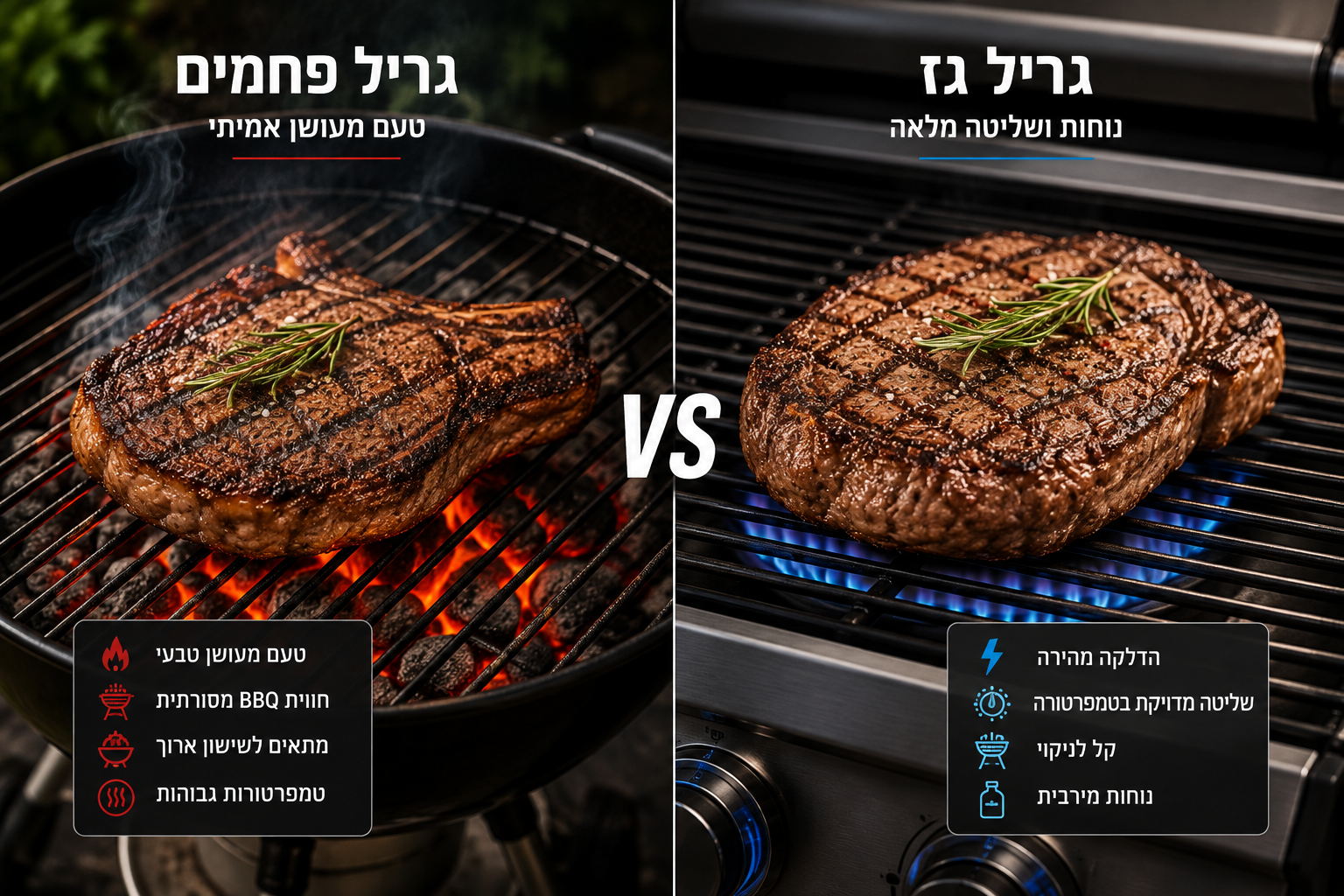 השוואת טעם בין גריל גז לפחמים