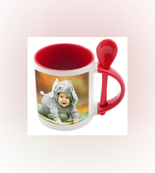 הדפסה על ספל צבעוני עם כפית.