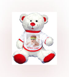 הדפסה על בובת דובי לבן ואדום