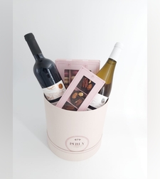 French chocolate box with white and red wine