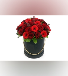 קופסת רומנטי ורד וגרברה אדומה